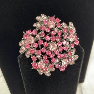 Shades of Pink Rhinestone Snowflake Brooch Silvertone Base Pendant Loop Option